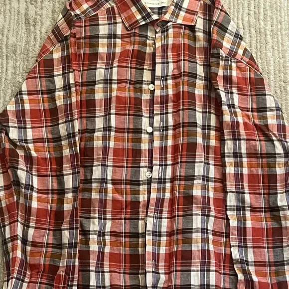 Etro luxury gingham button down long sleeve shirt, Men size 43 (large) - Picture 3 of 3